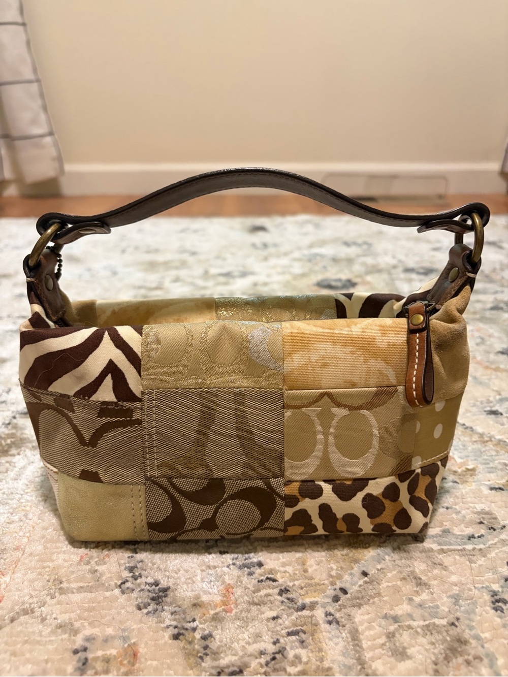 Coach Patchwork Mini Hand Bag in Beige & Brown